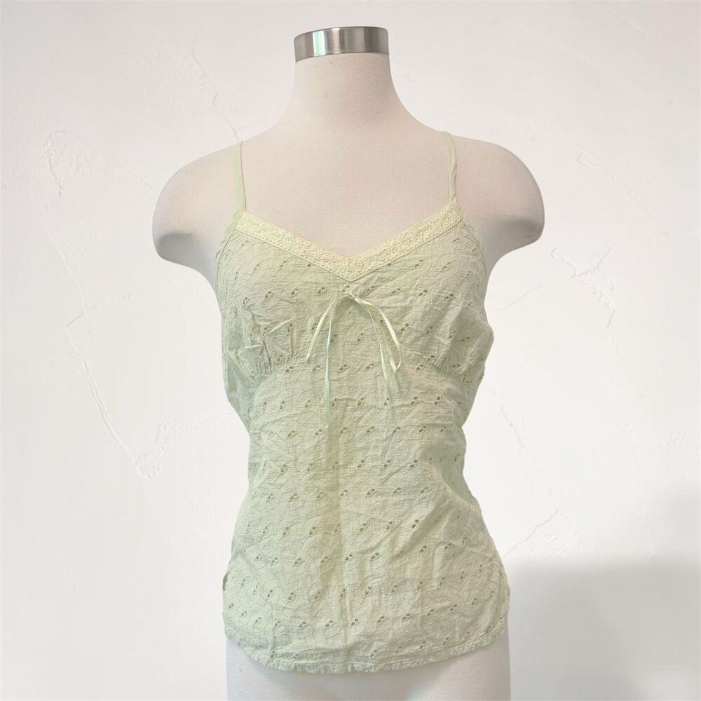 Vintage Claudia Richard Y2K Pastel Mint Green Lace Cami Camisole Tank Top Small